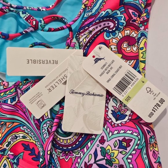 Tommy Bahama Reversible Lace-up One-Piece Swimsuit Size 4 - Picture 9 of 12